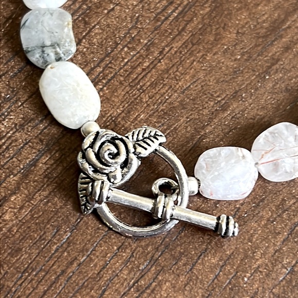 NEW Artisan Bracelet Rutilated Quartz with Silver Rose Toggle Clasp - Picture 3 of 4